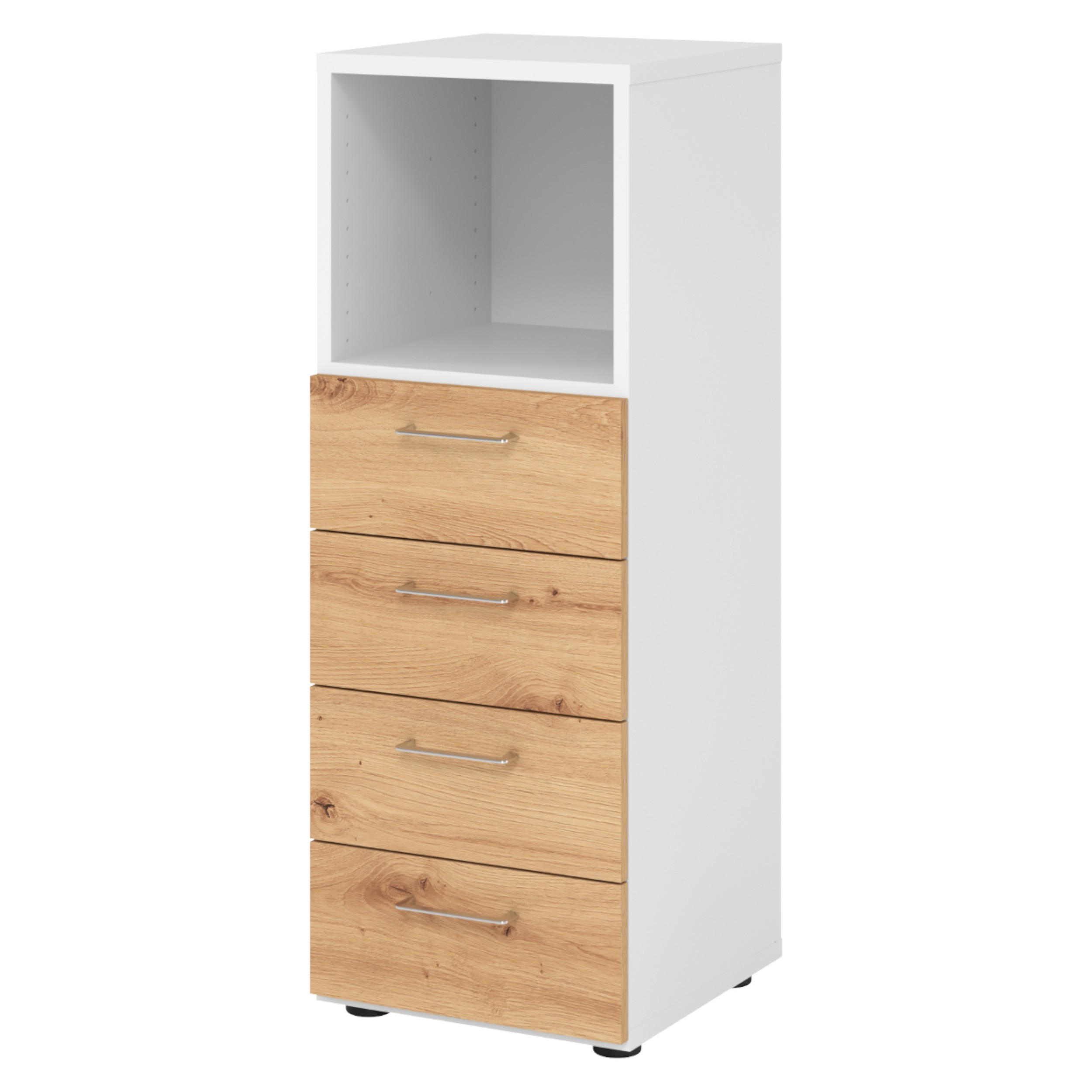 bümö Schubladenschrank Weiß, Wildeiche 40x110x42 cm