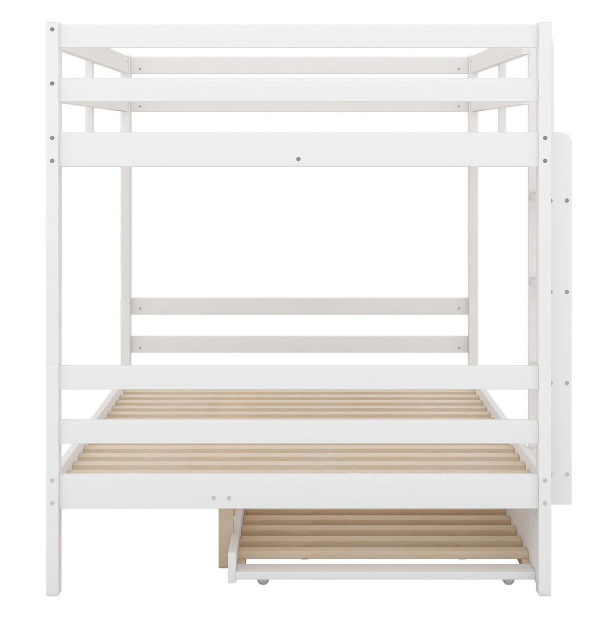 PATROVÁ postel 140/200 cm bílá s výsuvnou postelí a pevnými schody - bílá, dřevo (140/200cm) - OKWISH