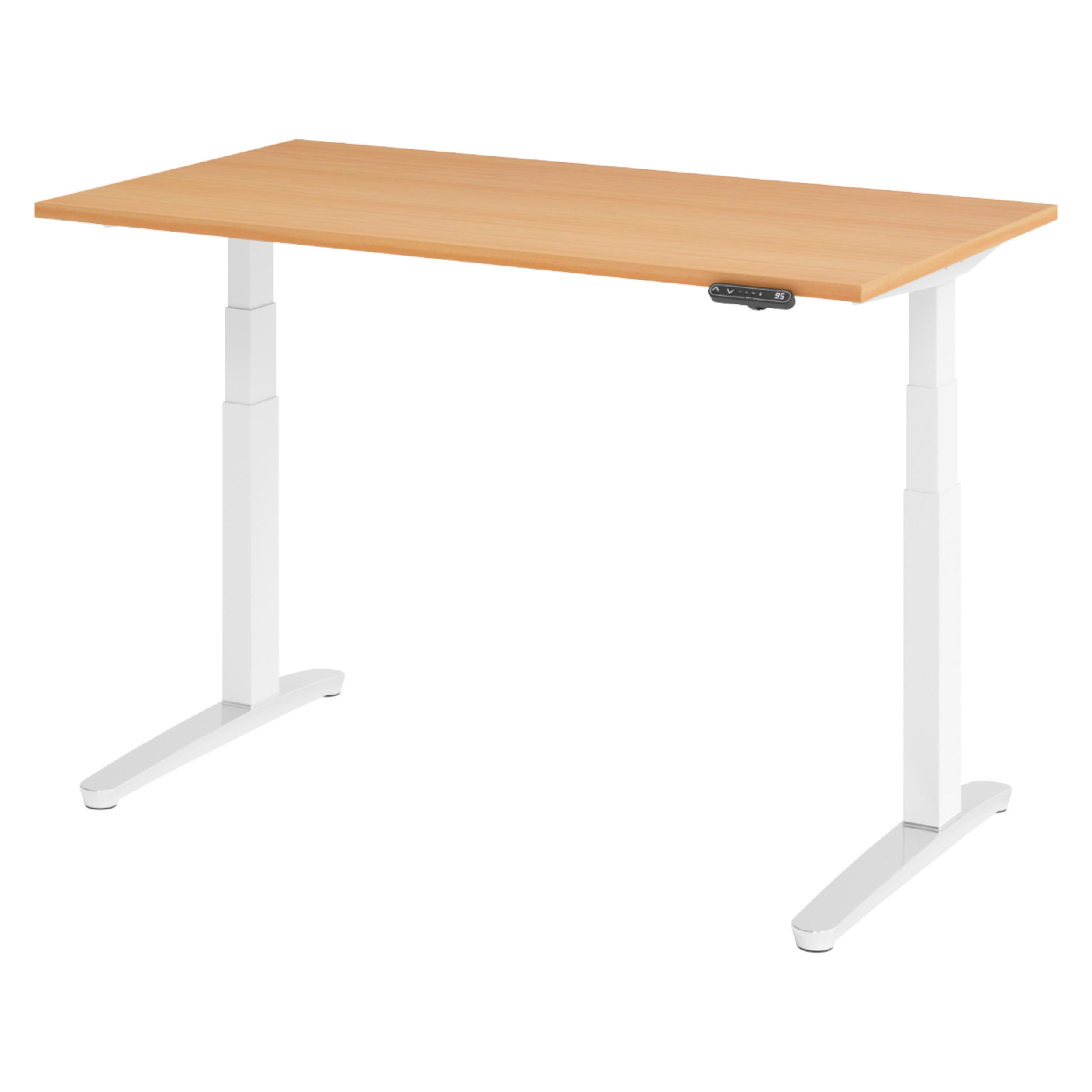 SCHREIBTISCH elektrisch XBHM 80/140/74 cm in Buchefarben/Weiß/Alu poliert - Buchefarben/Silberfarben, Holzwerkstoff (80/140/74cm) - bümö