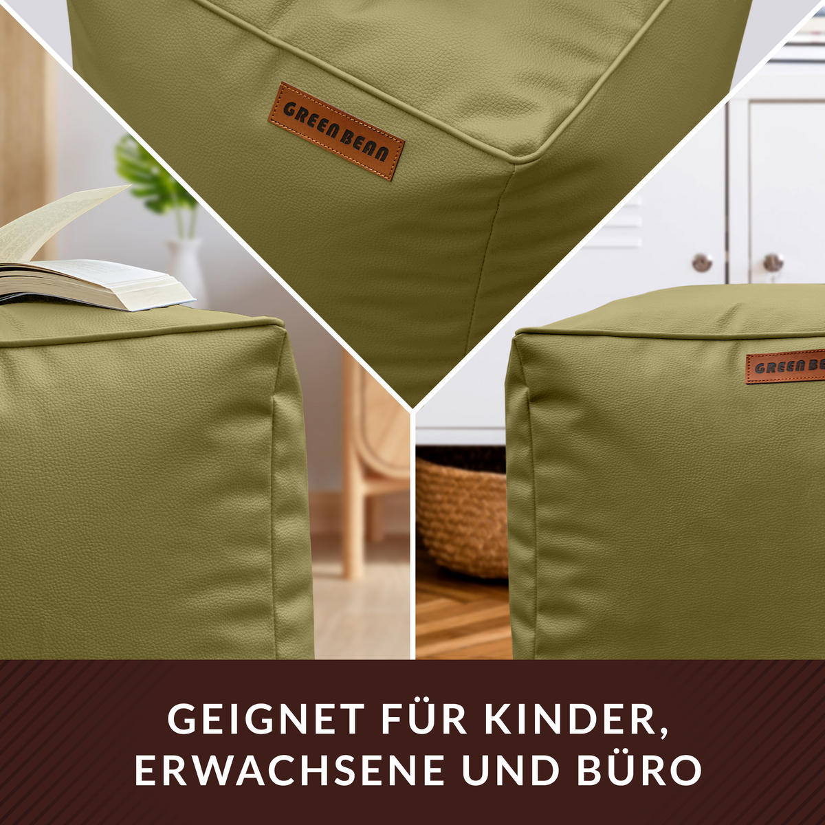 INDOOR HOCKER Cube eckig Kunstleder - Grün, Textil (40/40/40cm) - Green Bean