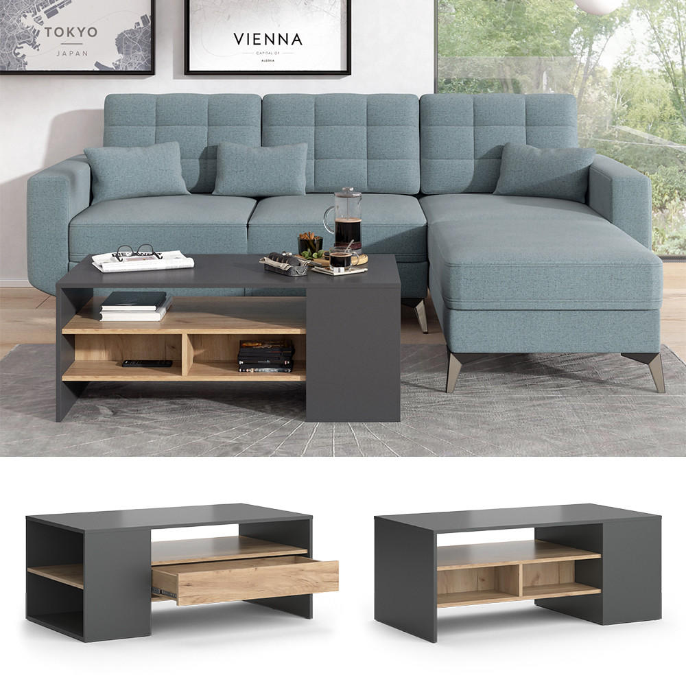 COUCHTISCH Fabien Goldkraft Eiche 110 x 60 cm - Anthrazit/Eiche Wotan, Holzwerkstoff (60/110/45.5cm) - Vicco