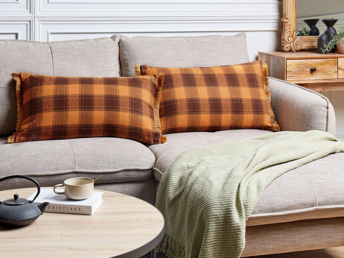 DEKOKISSEN 2er-Set Orange 40/70 cm Barja - Schwarz/Orange, Textil (70/40cm) - Beliani