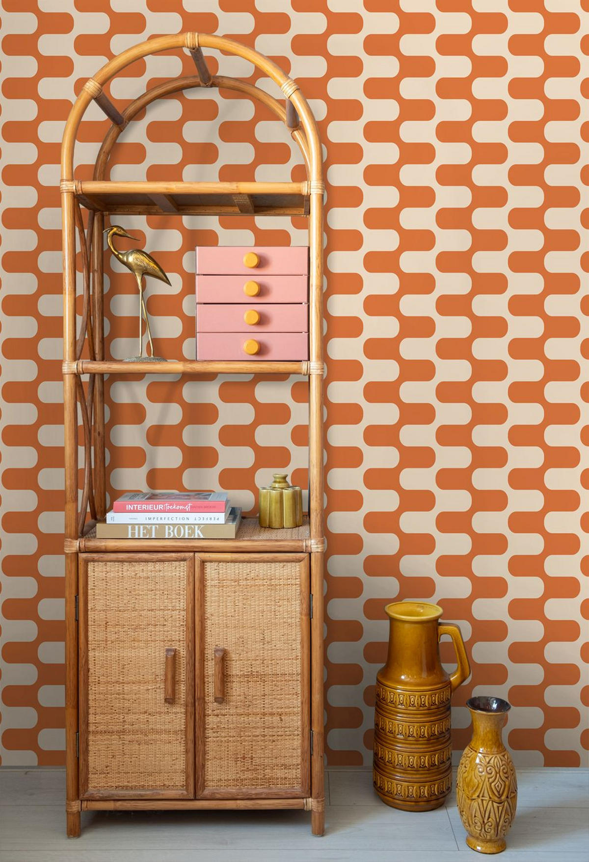 TAPETE Wellenlinien 50 x 900 cm - Orange, Papier (50/900cm) - ESTAhome