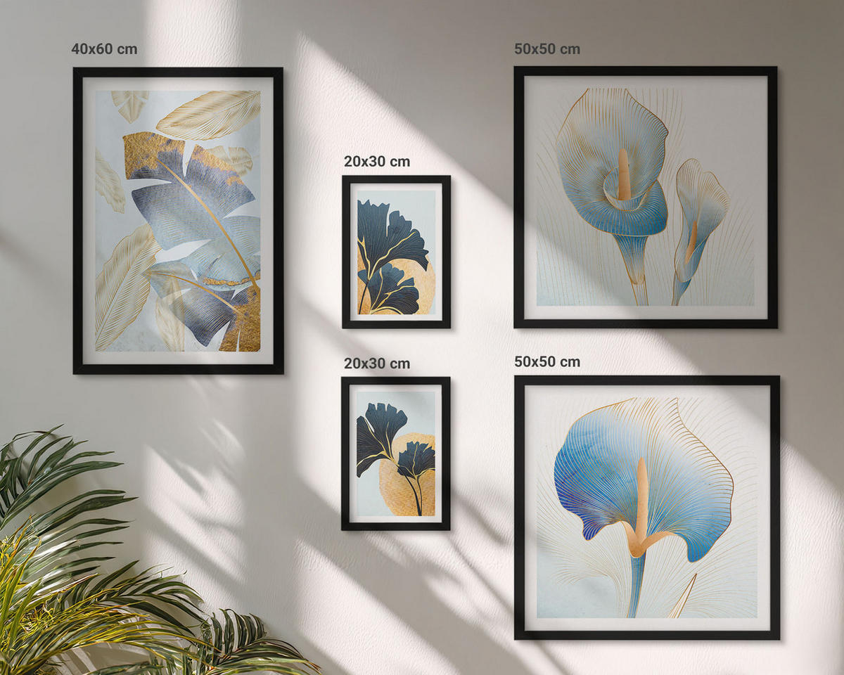 BILDER SET 5er Set - 50x50 cm & 20x30 cm & 40x60 cm Schwarzer Rahmen - Zitronenweinporträt Kahlo - Schwarz, Kunststoff (40/60cm) - TULUP
