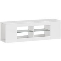 TV-LOWBOARD aus Spanplatte und Glas 140x35x42,5 cm Weiß mit 6 Fächern und 2 Glasregalen - Weiß, Glas (140/42.5/35cm) - Modfu