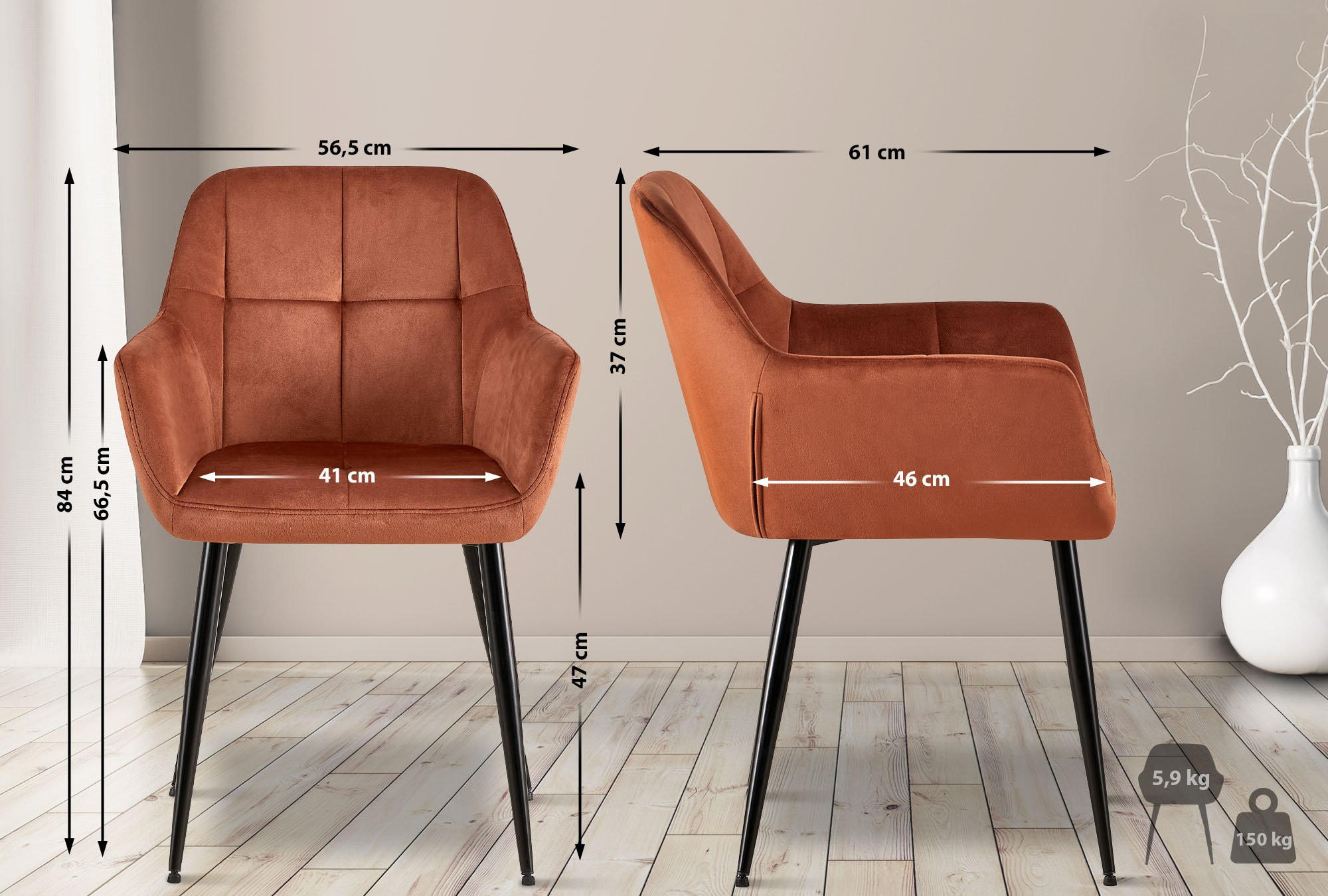 Thumbnail - CLP Armlehnenstuhl, Braun, Textil, 56.5x84x61 cm, Esszimmer, Stühle, Esszimmerstühle, Armlehnenstühle