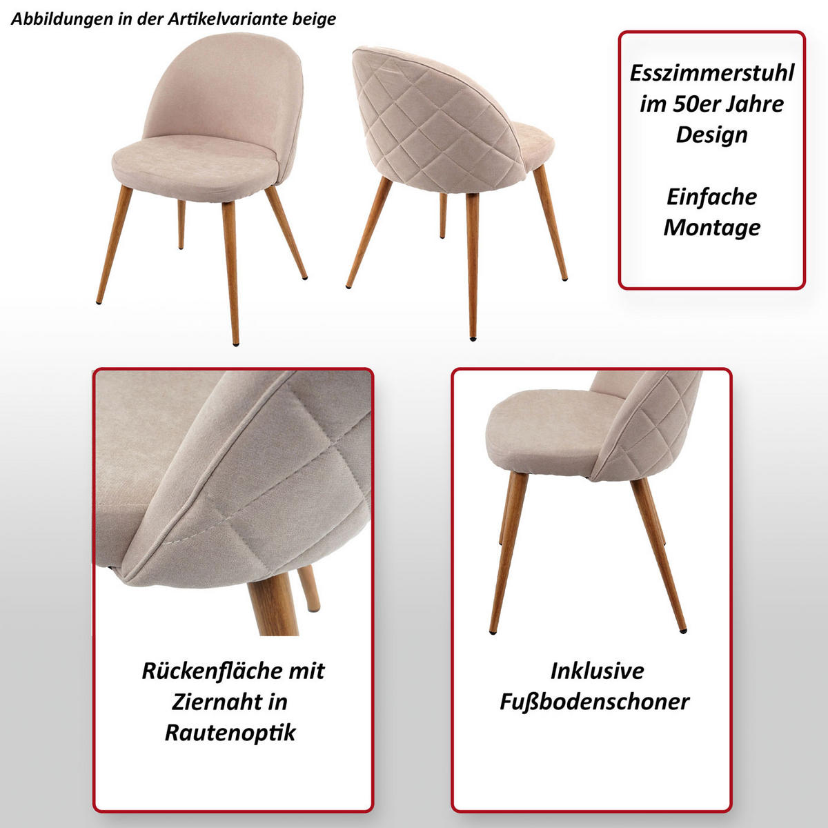 ESSZIMMERSTUHL Beige 4er-Set - Beige, Textil (48/77/46cm) - Jamb