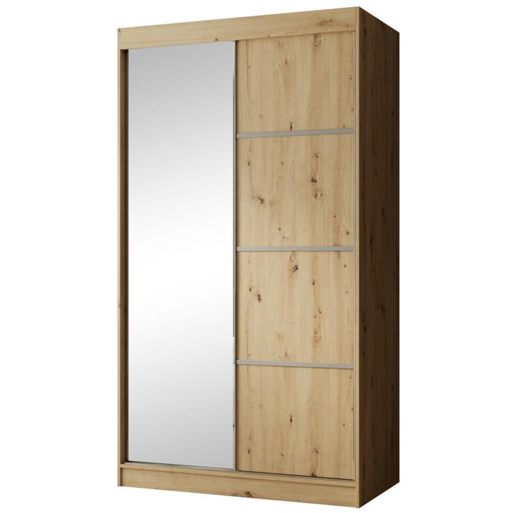 SCHWEBETÜRENSCHRANK Paco 120/215/61 2-türig eiche Craft mit Spiegel - Eichefarben, Holzwerkstoff (120/215/61cm) - Beautysofa