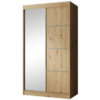 SCHWEBETÜRENSCHRANK Paco 120/215/61 2-türig eiche Craft mit Spiegel - Eichefarben, Holzwerkstoff (120/215/61cm) - Beautysofa
