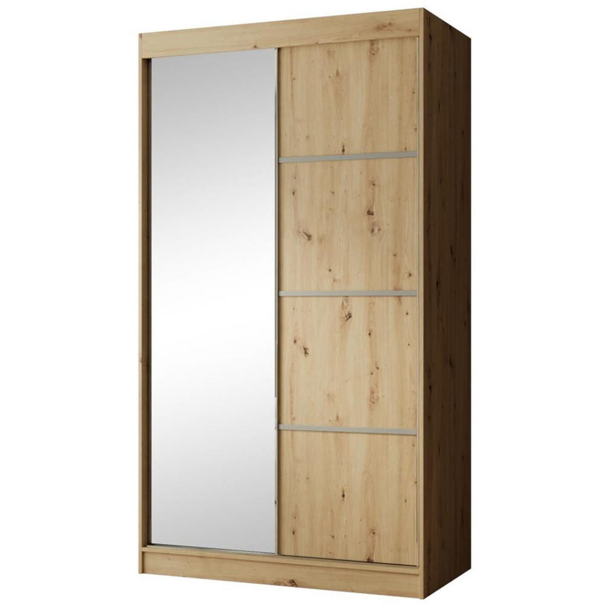 SCHWEBETÜRENSCHRANK Paco 120/215/61 2-türig eiche Craft mit Spiegel - Eichefarben, Holzwerkstoff (120/215/61cm) - Beautysofa