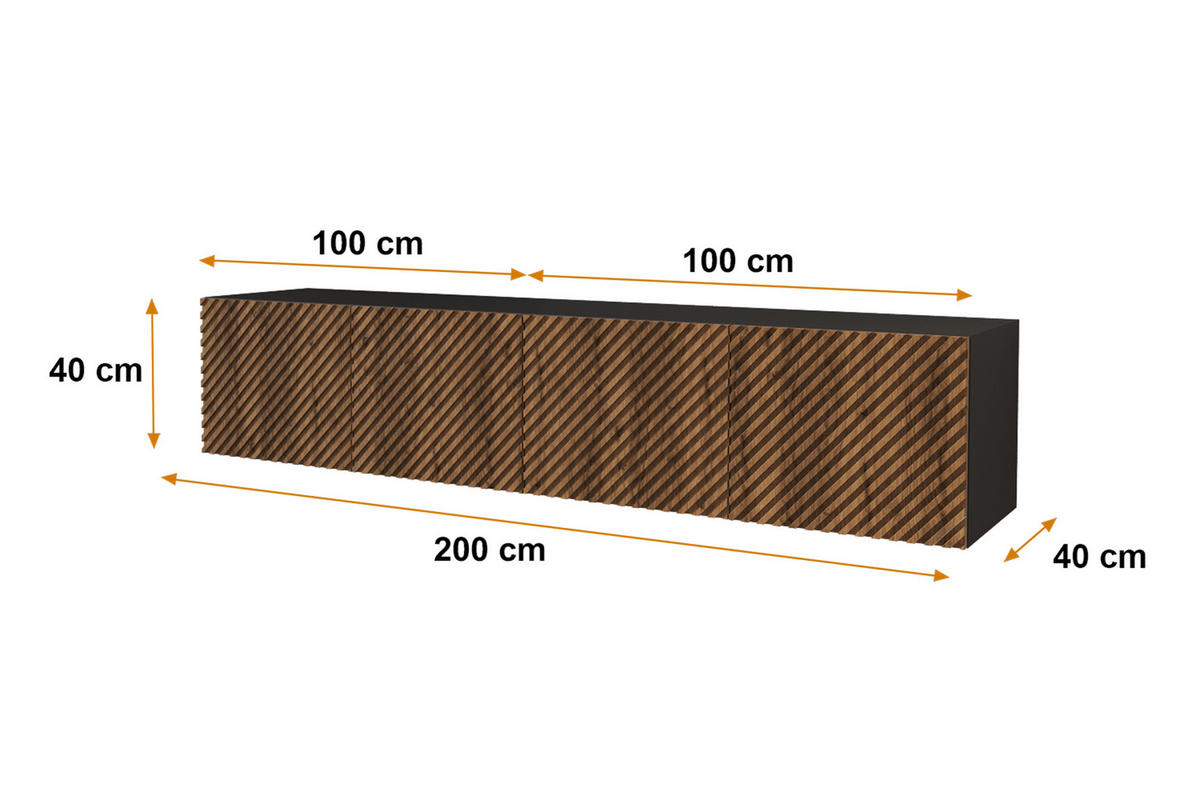 LOWBOARD ZENO-W 2x100x40x40 cm - Schwarz / Katania - Eiche Wotan, Holzwerkstoff (200/40/40cm) - ALTDECOR