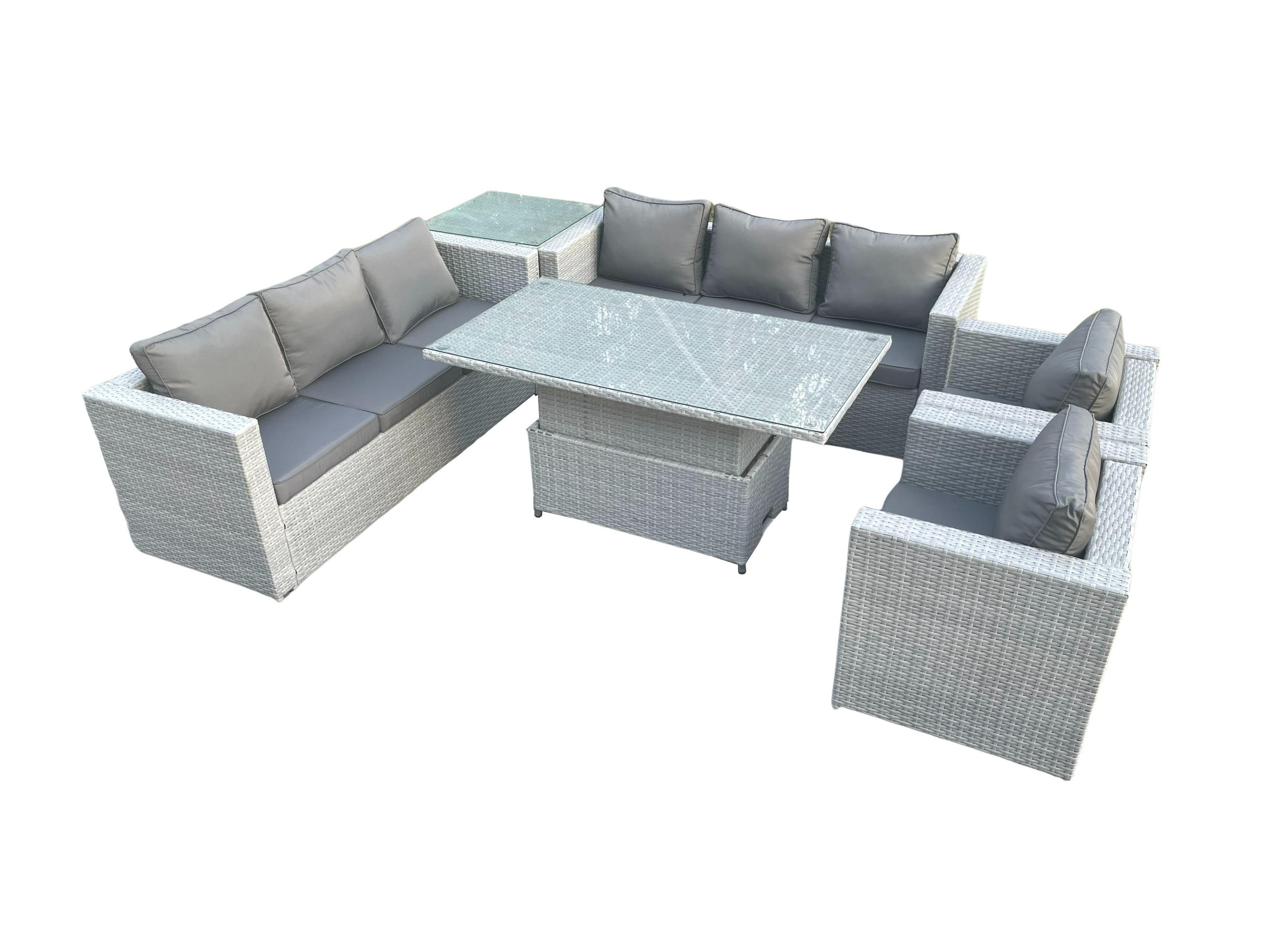 GARTENMÖBEL SET Polyrattan Helles Grau 8-Sitzer - Hellgrau, Metall - Fimous