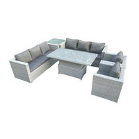 GARTENMÖBEL SET Polyrattan Helles Grau 8-Sitzer - Hellgrau, Metall - Fimous