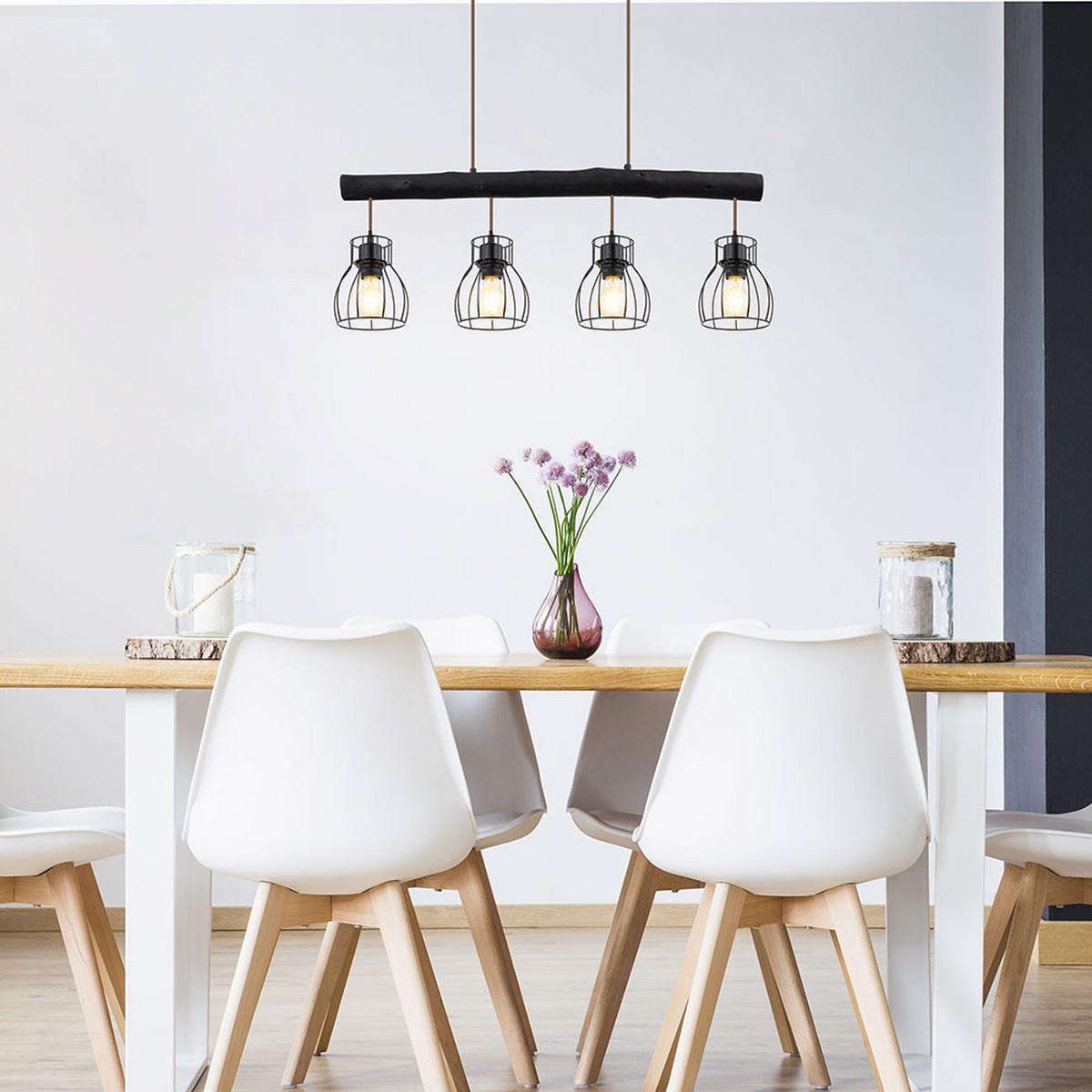 HÄNGELEUCHTE Balken Schwarz Matt - Schwarz, Holz (82.5/16.3/140cm) - Globo Lighting