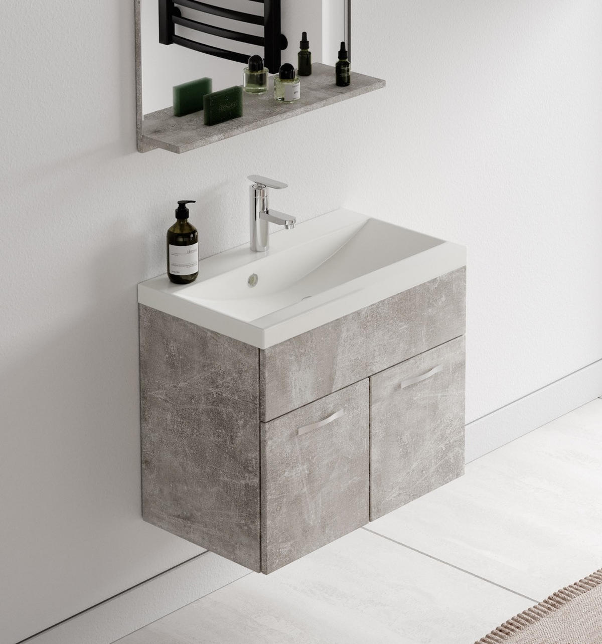 BADMÖBEL-SET Montreal 3 Teile Beton Grau - 60 x 35 x 51 cm - Grau, Holz (60/51/35cm) - Badplaats