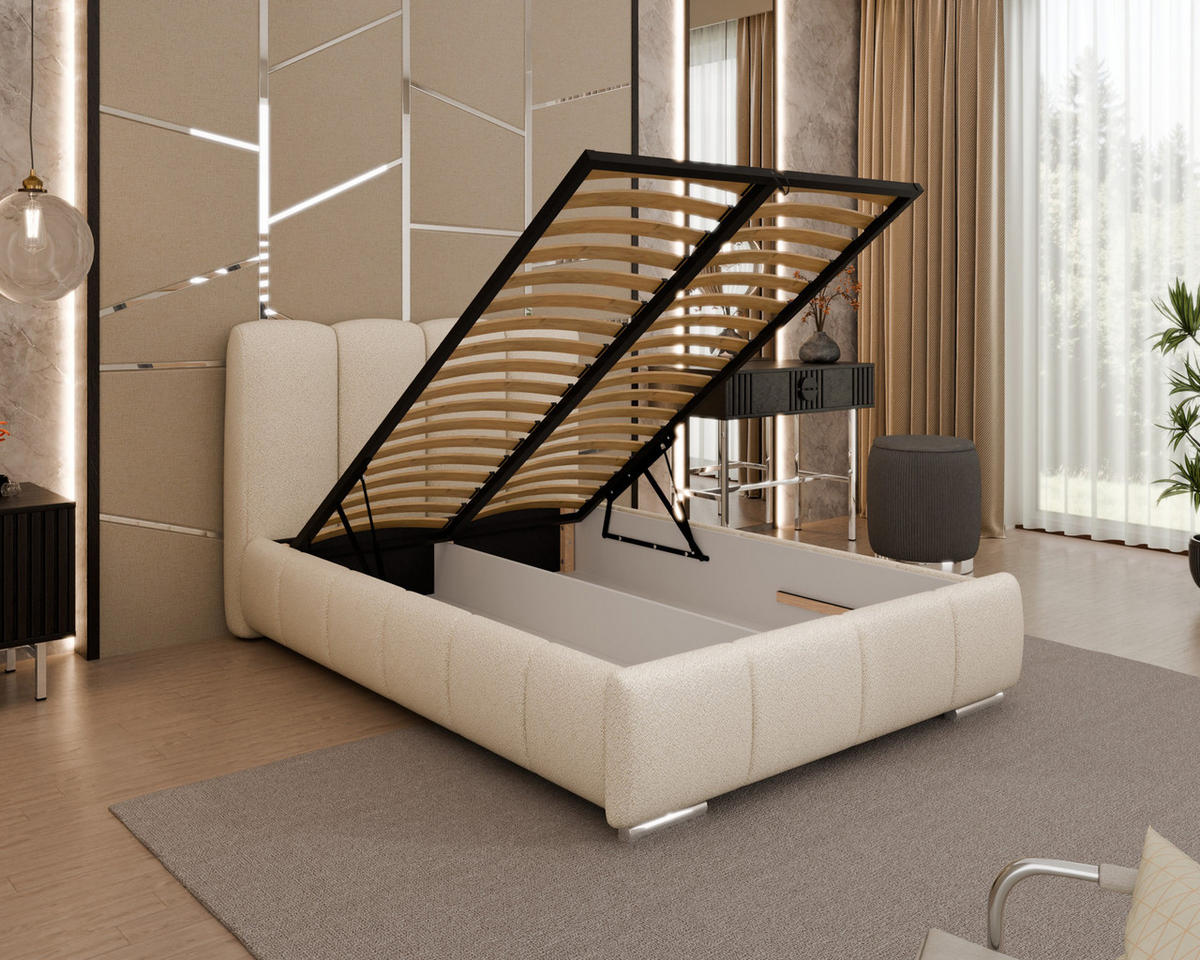 POLSTERBETT Zaira 120x200cm – Elegantes Polsterbett für modernen Wohnstil , ohne matratze, beige - Beige, Holz (90/200cm) - Homesy