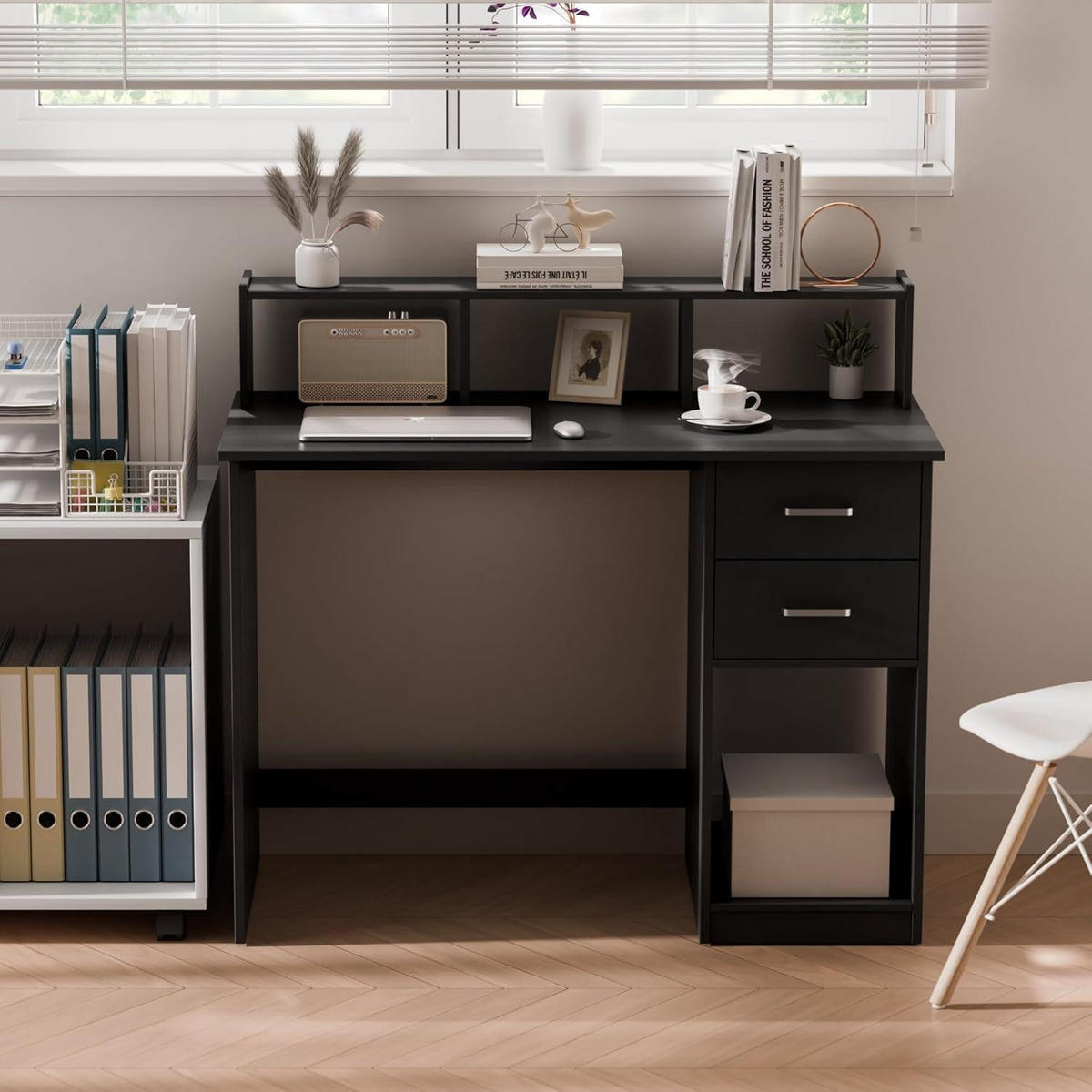 SCHREIBTISCH mit Schubladen und Regal 105 x 48 x 94 cm Schwarz - Schwarz, Holzwerkstoff (48/105/94cm)