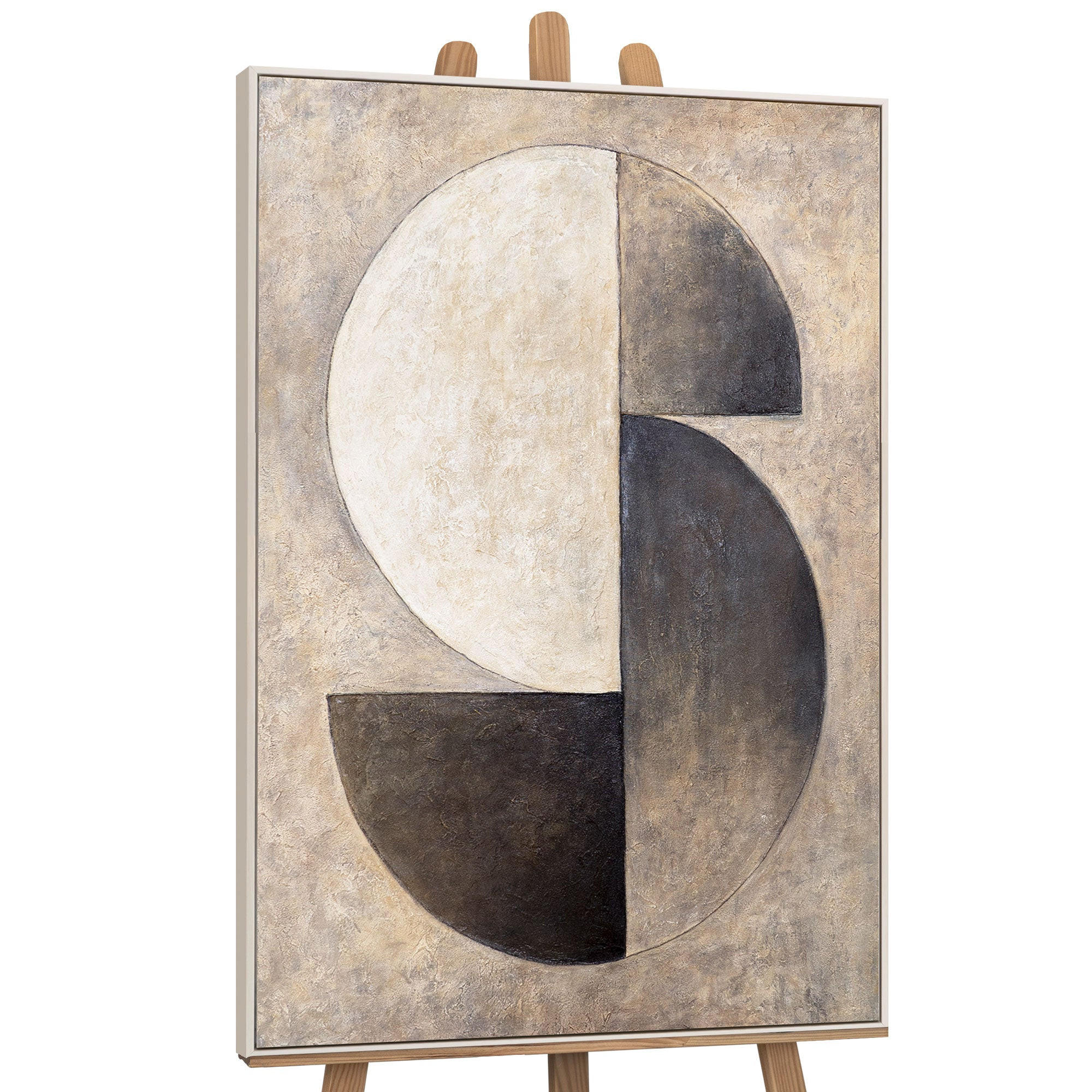 GEMÄLDE Duett der Halbkreise Schattenfugenrahmen Beige 140x100 cm - Beige, Holz (140/100cm) - YS-art gallery