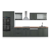 KUHINJSKI BLOK R-Line Antracitna podeželska hiša/bela 350 cm z visoko omaro, DP Hrast - bela/antracit, leseni material (350/206.8/60cm) - Vicco