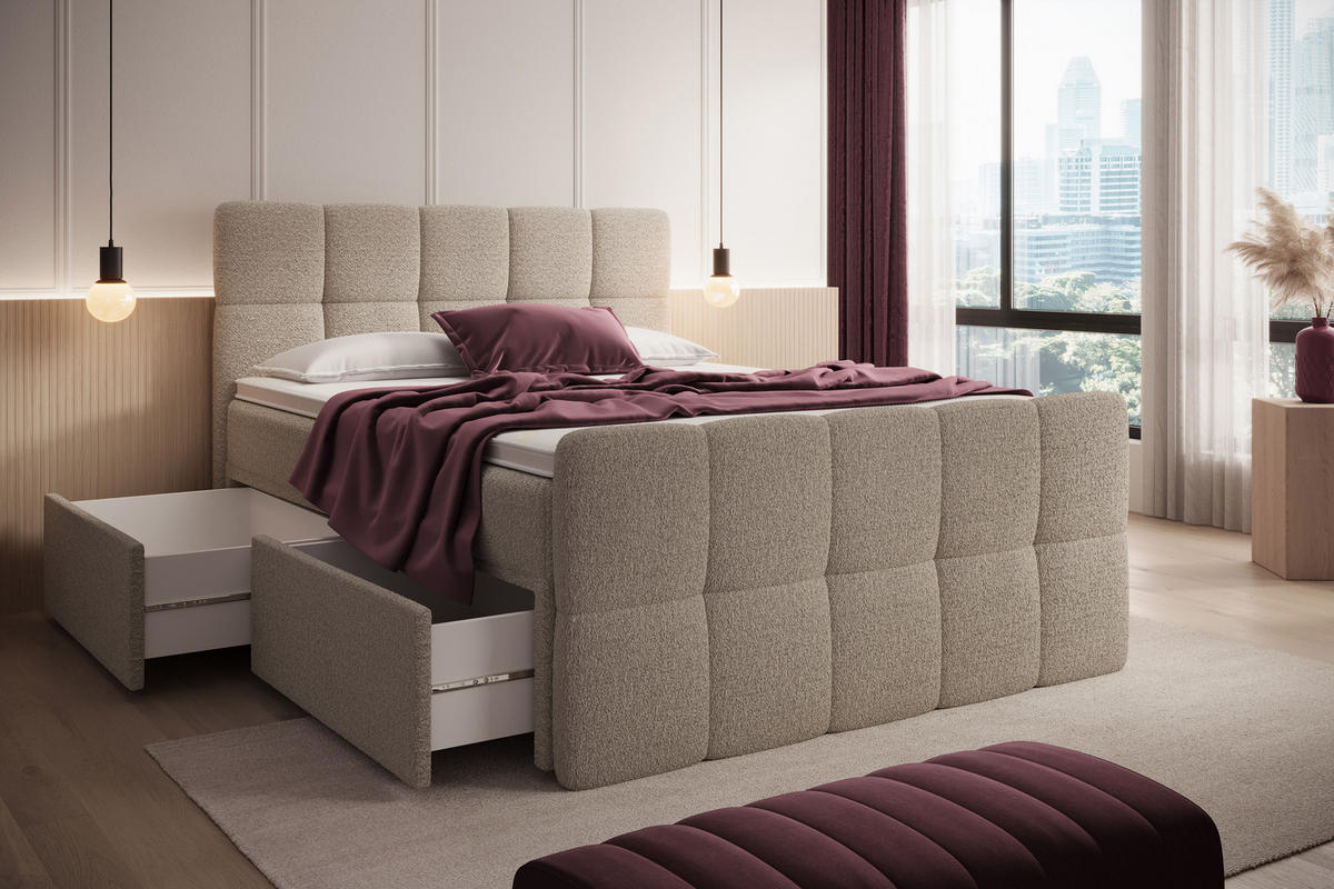 BOXBETT Madison 4 Beige 160/200 H3/H4 Boucle - Beige, Textil (160/200cm) - wonello
