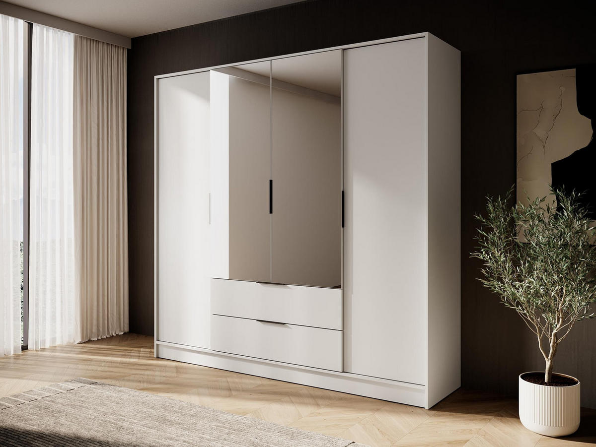 KLEIDERSCHRANK Lyke, Beige, Schrank mit Spiegel - Beige, Holzwerkstoff (206/200/51cm) - Bettso