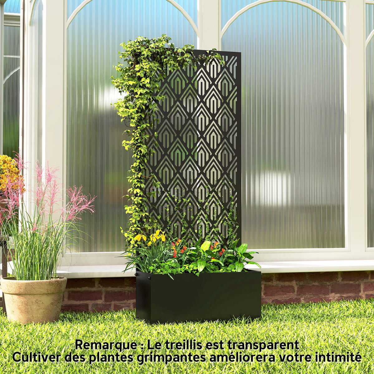 HOCHBEET DE-12312 2-in-1 mit Sichtschutz, 45/21,5/110 cm Schwarz - Schwarz, Metall (45/110/21.5cm) - ComfortXL