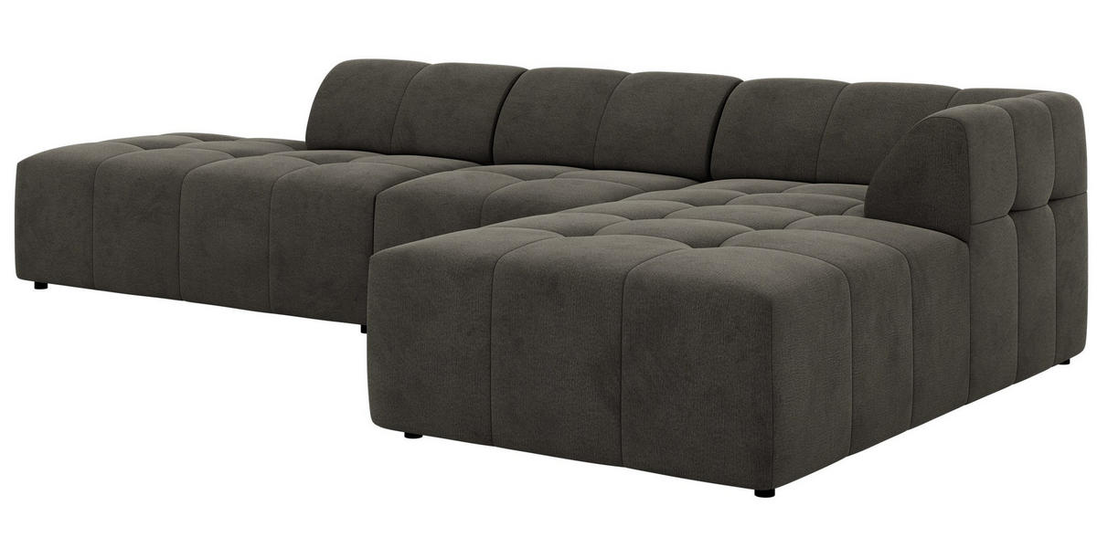 ECKSOFA GRIDA 3M L Dunkelgrau Velvet - Rechts - Dunkelgrau/Schwarz, Kunststoff/Textil (176/335cm) - MKS