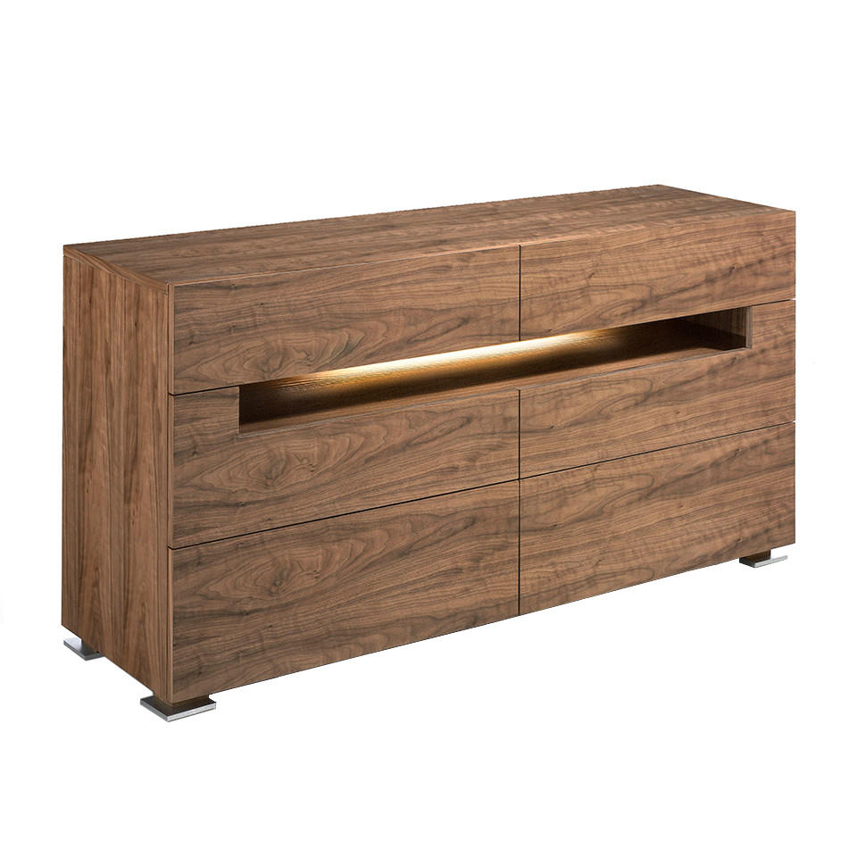 SIDEBOARD Sideboard Nussbaum und polierter Stahl mit Innenbeleuchtung 140/43/71 cm - Edelstahlfarben/Walnussfarben, Holz/Metall (140/71/43cm) - ANGEL CERDA