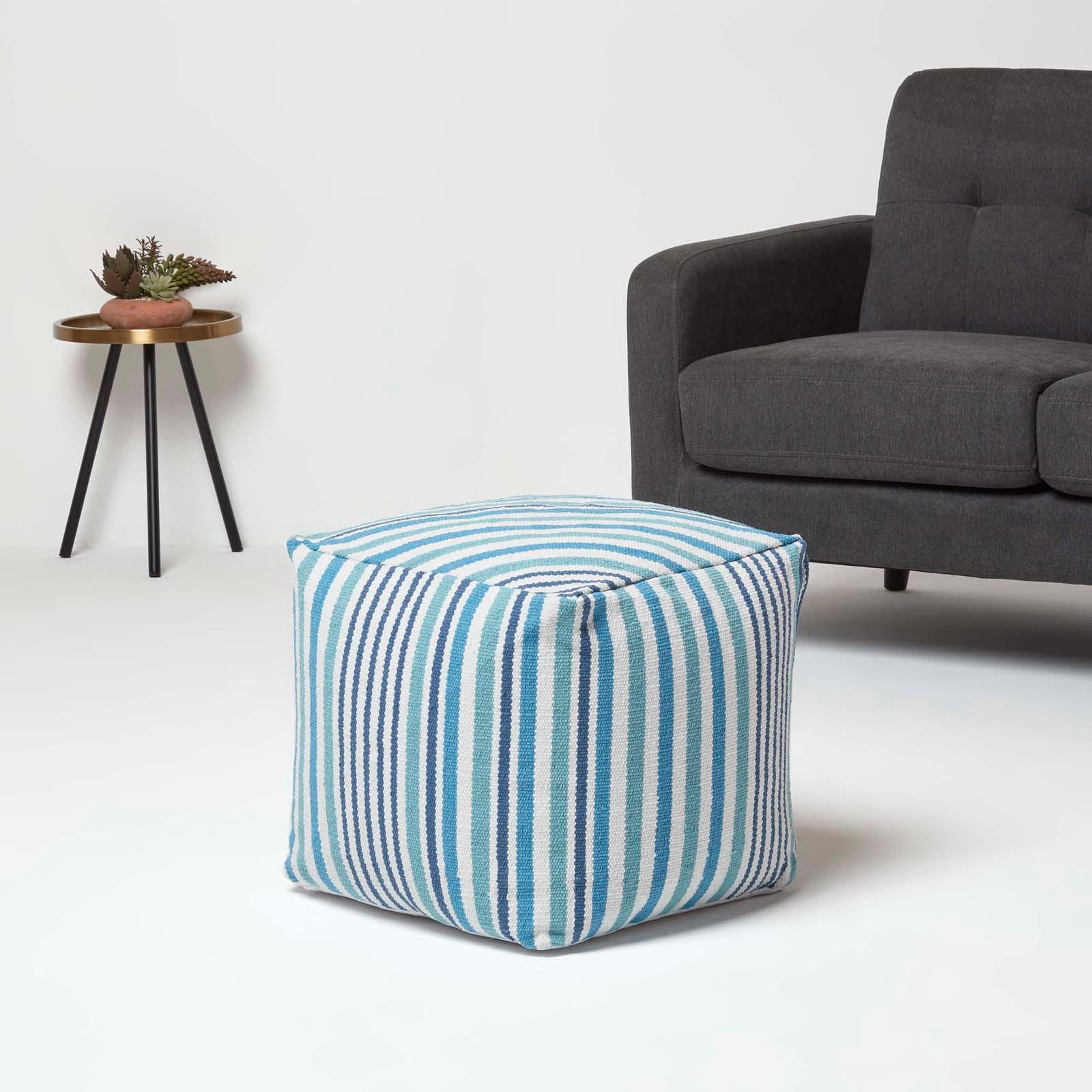 SITZWÜRFEL blau gestreift, 40/40/40 cm - Blau, Textil (40/40/40cm) - Homescapes