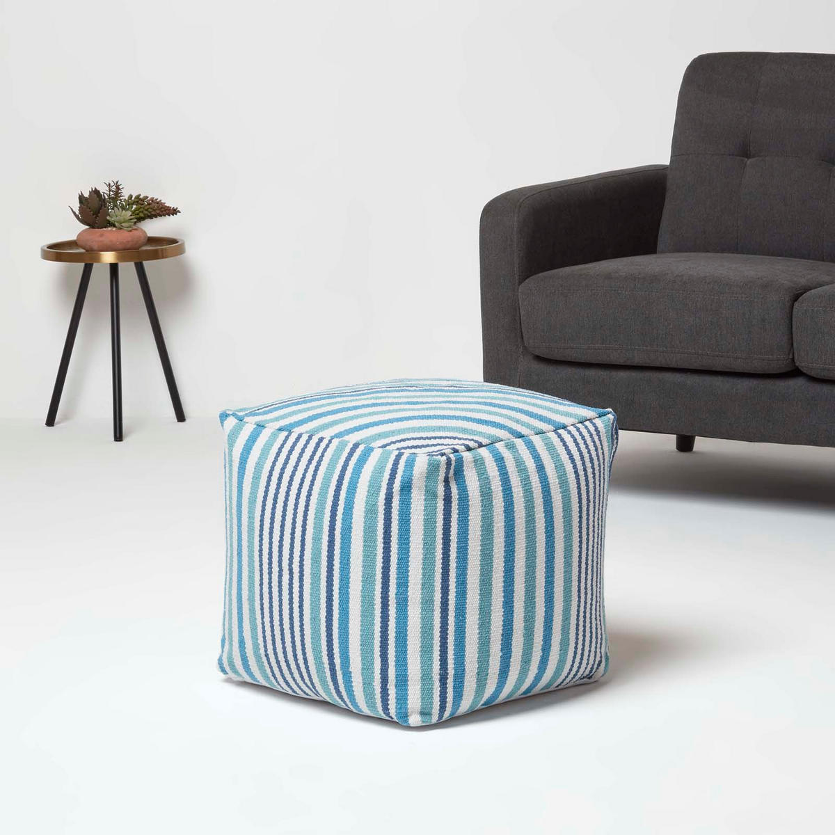 SITZWÜRFEL blau gestreift, 40/40/40 cm - Blau, Textil (40/40/40cm) - Homescapes