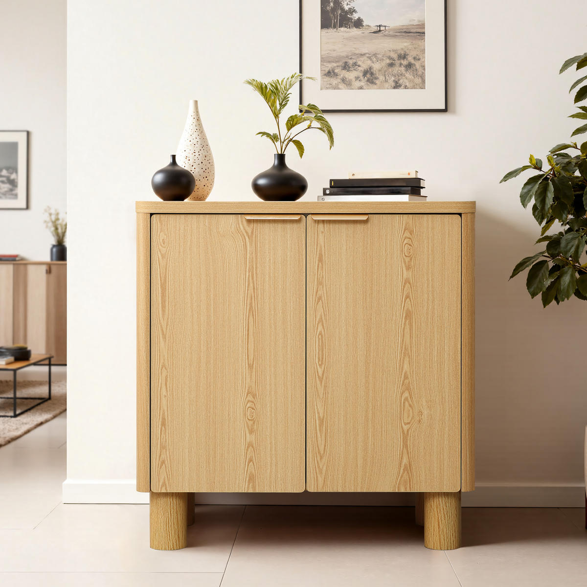 MODERNES Sideboard Wohnzimmer, Kommode mit 2 Türen | B72 x T39,5 x H75 cm - Eichefarben/Braun, Holz (72/75/39.5cm) - Hometopia