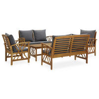 GARTEN-LOUNGE-SET 5Er Set Mit Auflagen Massivholz Akazie - Dunkelgrau, Holz - vidaXL