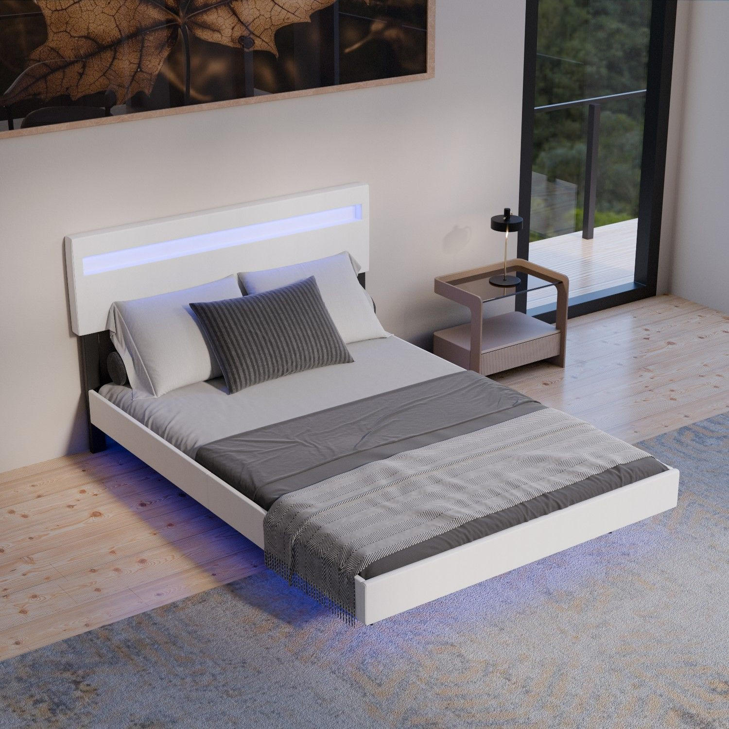 SCHWEBEBETT Lissabon Weiß 140/200 cm Kunstleder mit Matratze - Weiß, Textil (140/200cm) - Juskys