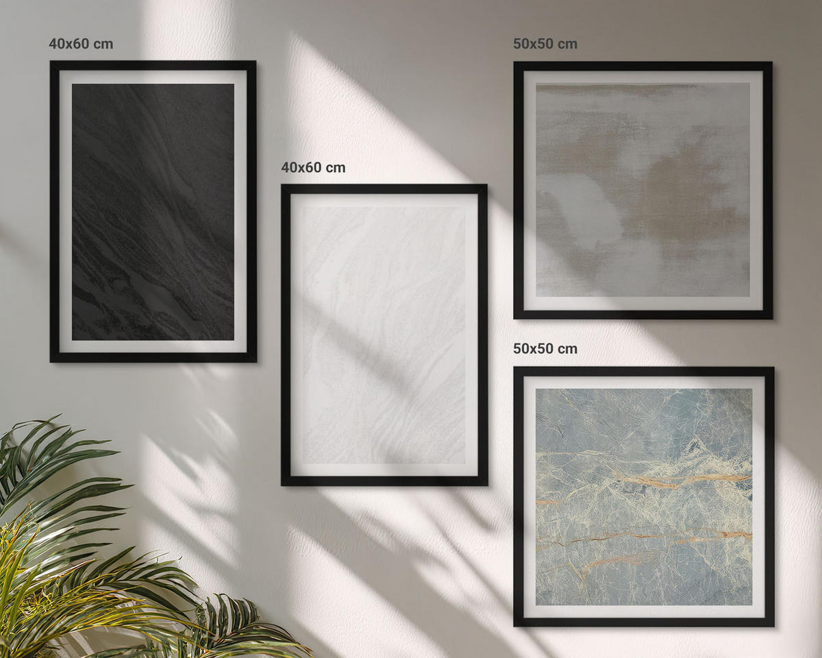 WANDBILDER 4er-Set - 50x50 cm & 40x60 cm Schwarzer Rahmen - Steintexturen - Schwarz, Kunststoff (50/50cm) - ArtPrintCave