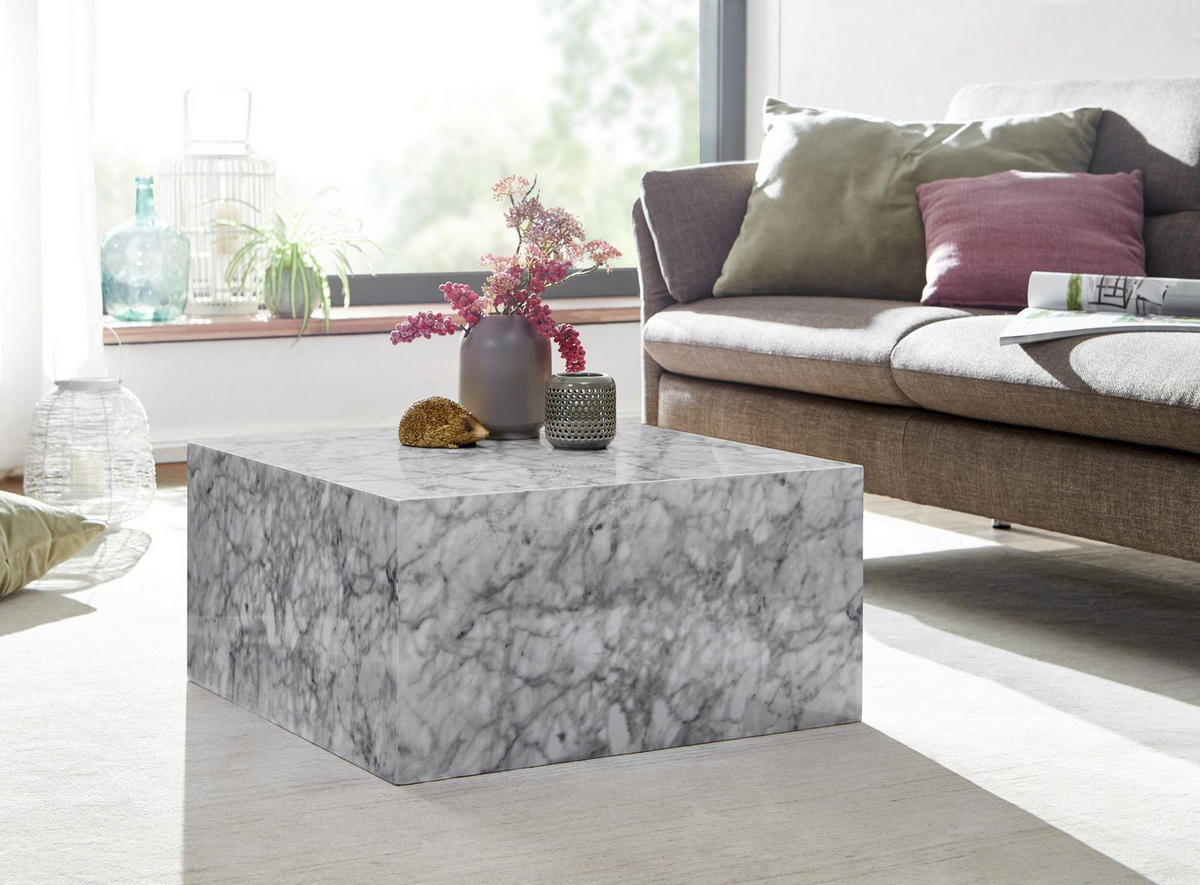 COUCHTISCH Weiß Hochglanz Marmor-Optik 60x30x60cm Quadratisch - Weiß, Holzwerkstoff (60/60/30cm) - KADIMA DESIGN