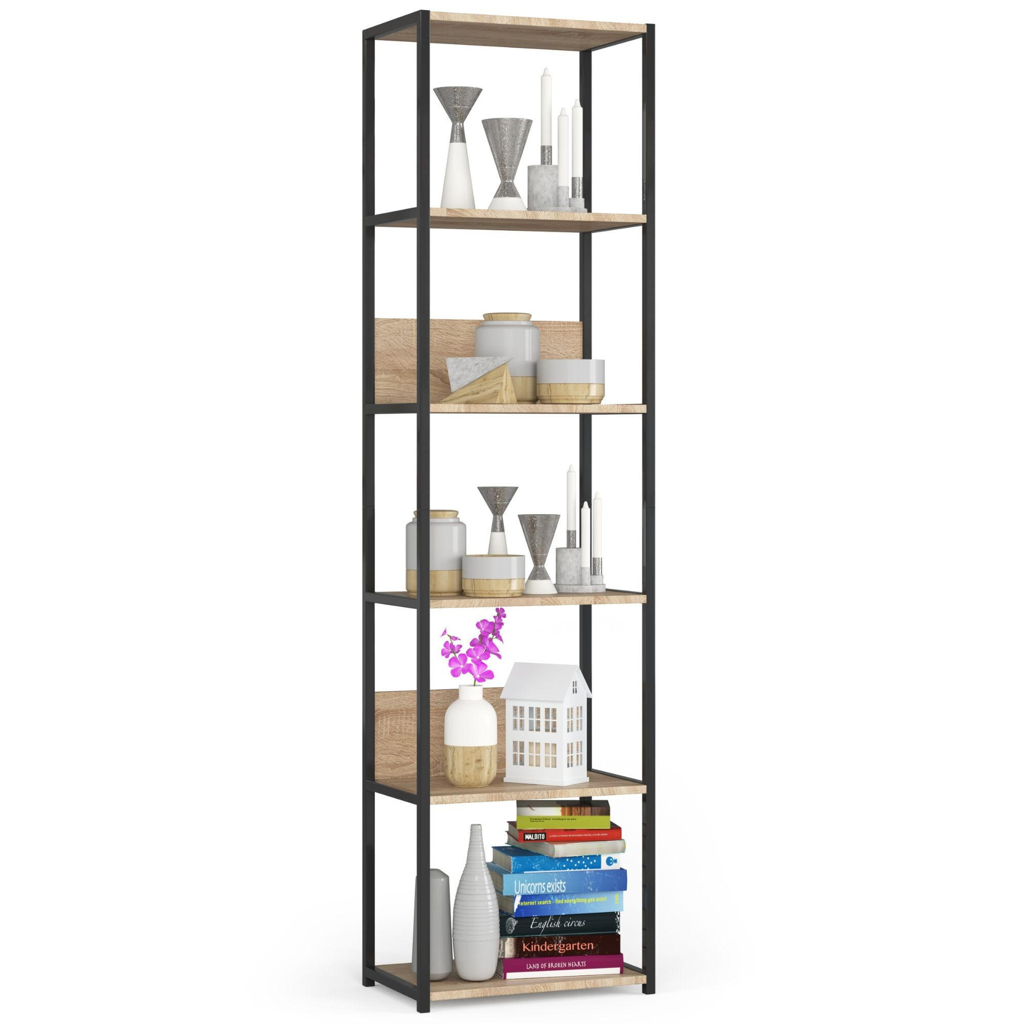 LOFT-REGAL Schwarz, Sonoma Eiche 50x192x32 cm - Schwarz/Sonoma Eiche, Holzwerkstoff/Metall (50/192/32cm) - Akord