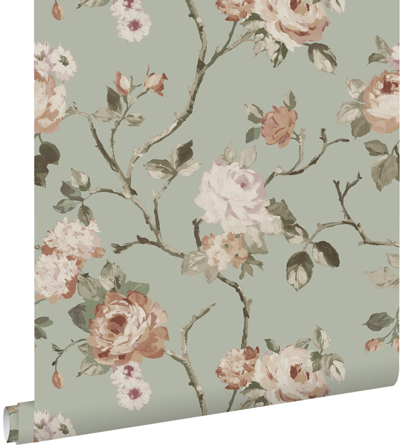 TAPETE Blumenmuster 53 cm x 10.05 m - Grün, Papier (53/1000cm) - ESTAhome