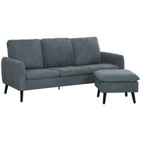 ECKSOFA mit Schlaffunktion Sofa mit Fußhocker, 3 Wurfkissen für Wohnzimmer - Dunkelgrau, Textil (140/196cm) - HOMCOM