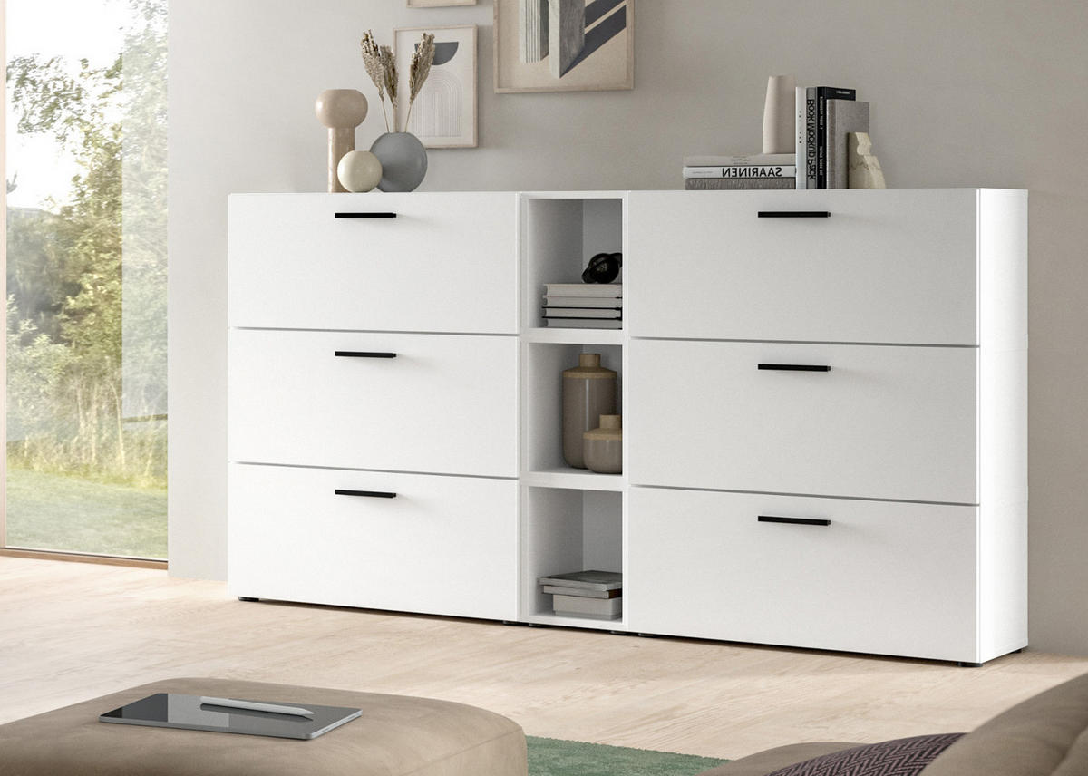 SIDEBOARD weiß 176 cm, Kommode mit Soft-Close - Schwarz/Weiß, Holzwerkstoff/Kunststoff (176/99/34cm) - Inn.Furn