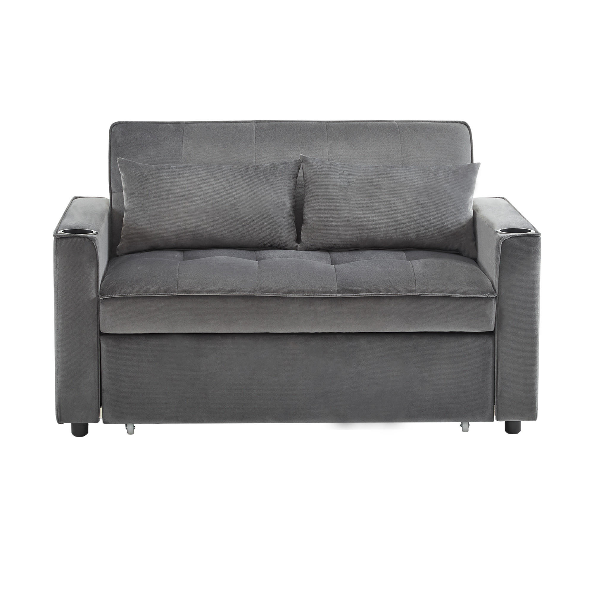 SCHLAFSOFA Samt mit Schlaffunktion und Getränkehaltern Grau 137/76,5/83 cm - Grau, Textil (83/137/76.5cm) - Redom