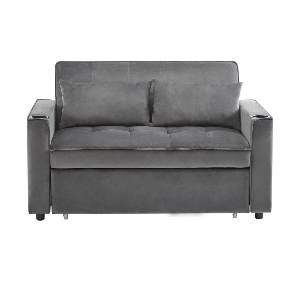 SCHLAFSOFA Samt mit Schlaffunktion und Getränkehaltern Grau 137/76,5/83 cm - Grau, Textil (83/137/76.5cm) - Redom