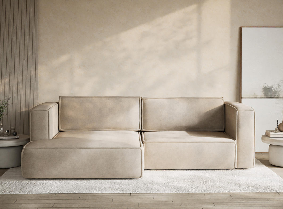 ECKSOFA MIT SCHLAFFUNKTION Velto Beige Webstoff - Beige/Schwarz, Holz/Holzwerkstoff (152/250cm) - Maison de Reve