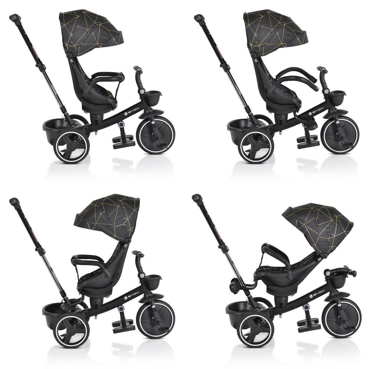 DREIRAD TRICYCLE Fusion schwarz verstellbar PU-Reifen drehbarer Sitz Schiebestange - Schwarz, Metall (90/49/94cm)