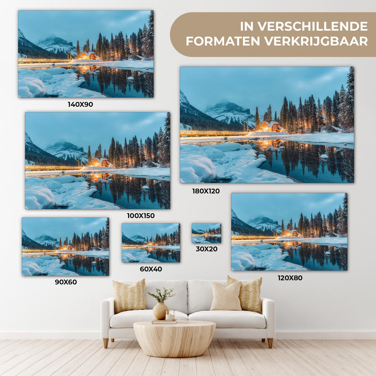 LEINWANDBILD Winterlandschaft - Natur - Haus - Berge - Schnee Deko Schlafzimmer 30x20 cm - Hellblau, Textil (30/20cm) - MuchoWow