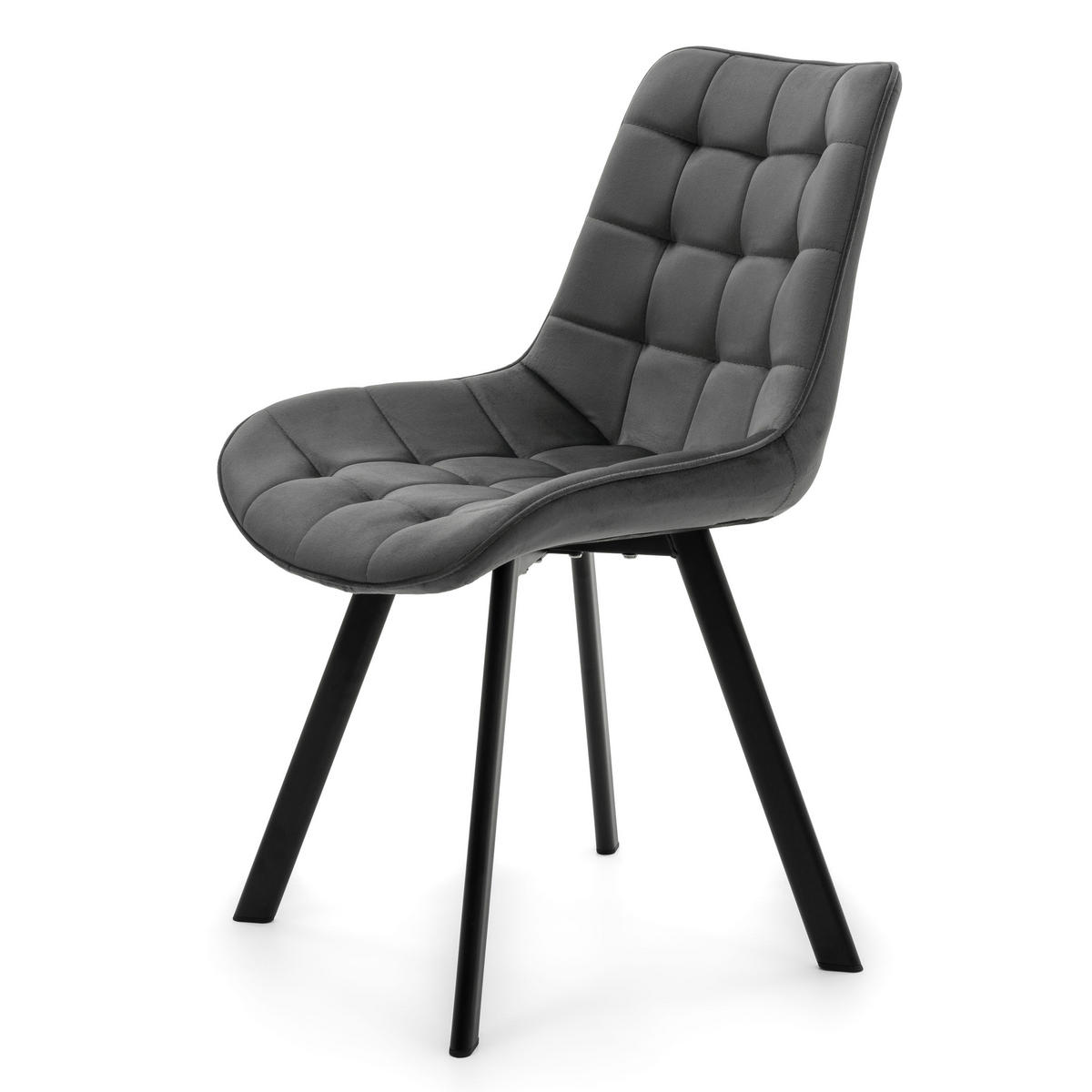 STUHL TORI gepolsterter mit Steppung - grau - Samt Velour - Schwarz/Grau, Textil/Metall (53/86/60cm) - NEW HOME