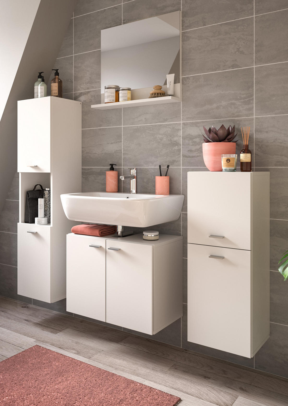 BADMÖBEL-SET weiß 4-teilig 140 cm, Kombination hängend oder stehend - Weiß, Glas/Holzwerkstoff (137/186/33cm) - Inn.Furn