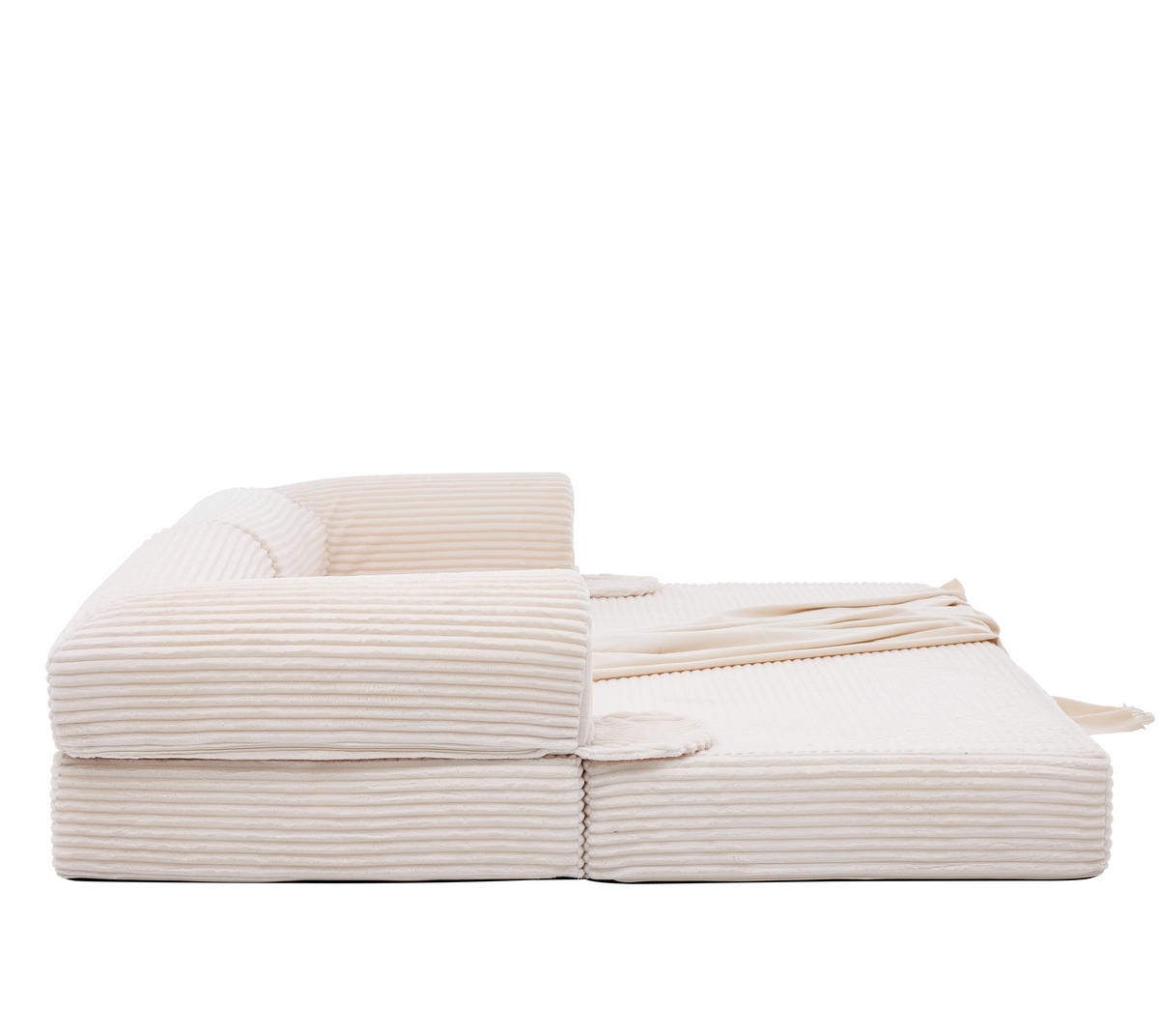 SCHLAFSOFA in Beige aus Cord mit bodennaher Konstruktion - Beige, Textil/Metall (190/45/78cm) - CHICFURN