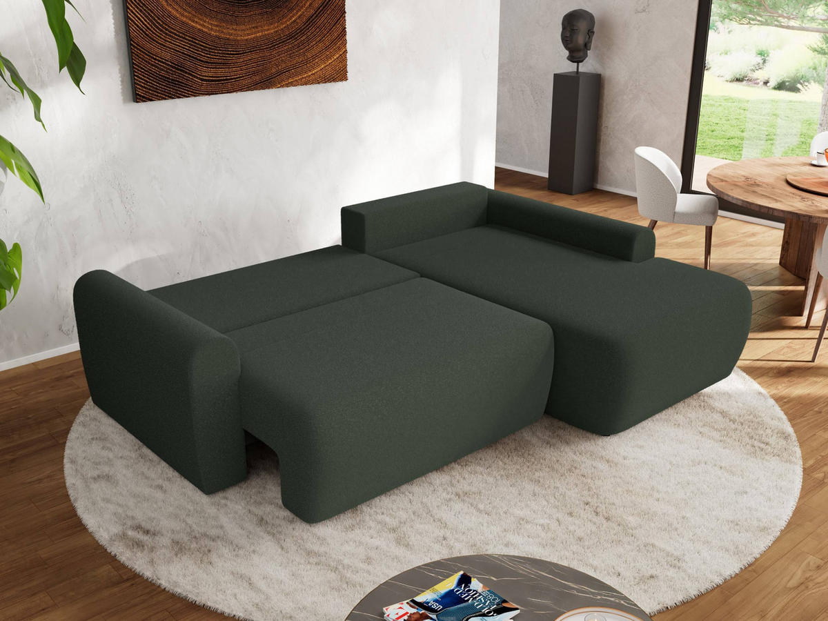 ECKSCHLAFSOFA CUBO L Dunkelgrün Boucle - rechts - Dunkelgrün/Schwarz, Kunststoff/Textil (187/273cm) - MKS