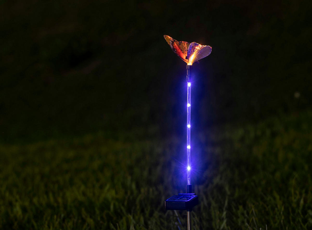 LED-SOLAR-GARTENSTAB - wetterbeständig mit automatischer Beleuchtung und Schmetterling-Design für den Außenbereich, 1er-Set - Weiß, Kunststoff (10/10/70cm) - Northpoint