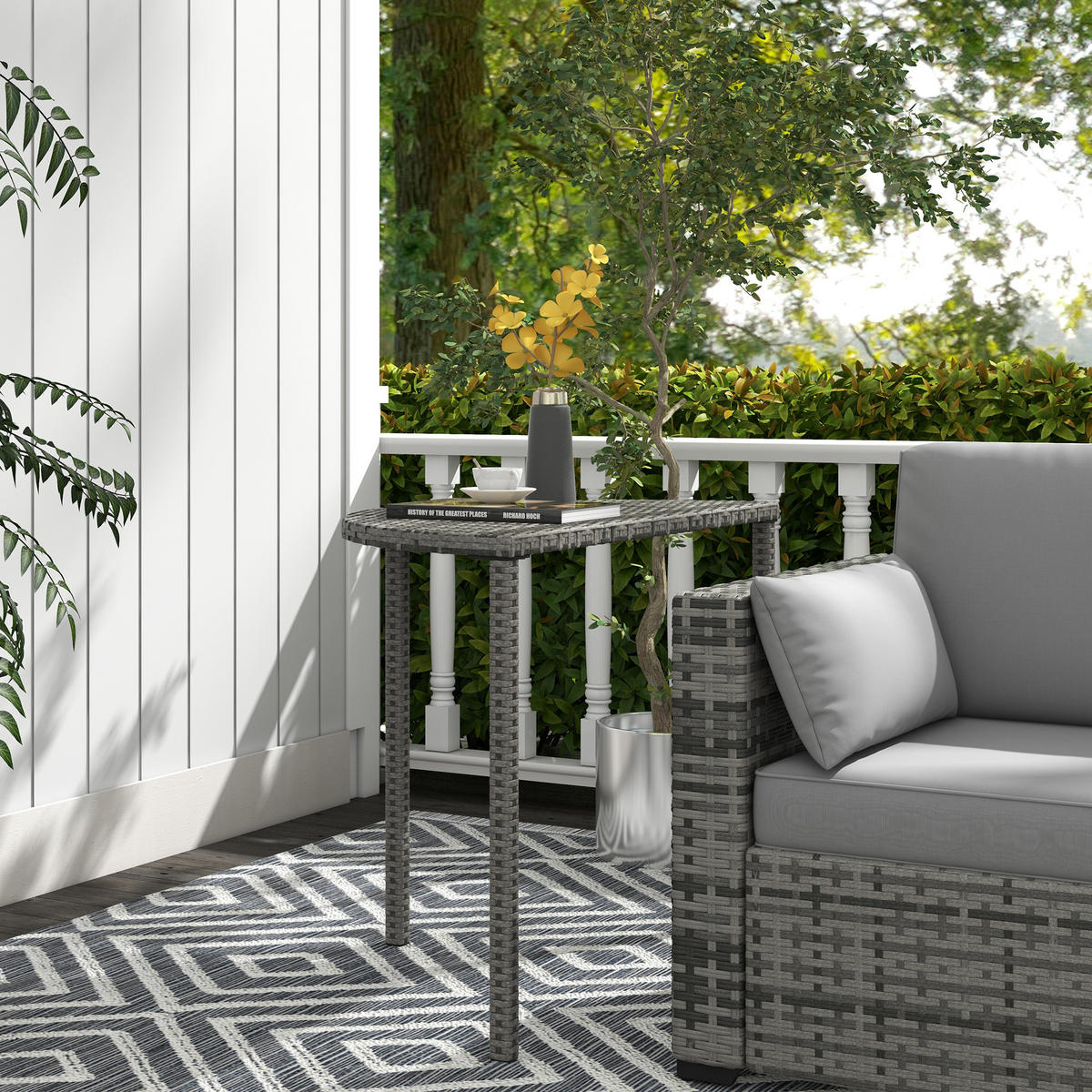 BALKONTISCH DE-06638 halbrund & wetterfest Grau - Grau, Kunststoff/Metall (100/50/74cm) - ComfortXL